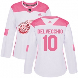 Womens Detroit Red Wings #10 Alex Delvecchio Authentic White Pink Fashion NHL Jersey