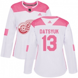 Womens Detroit Red Wings #13 Pavel Datsyuk Authentic White Pink Fashion NHL Jersey