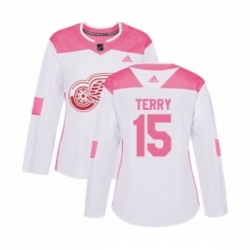 Womens Detroit Red Wings #15 Chris Terry Authentic White Pink Fashion NHL Jersey