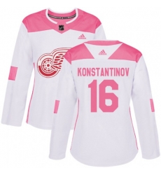Womens Detroit Red Wings #16 Vladimir Konstantinov Authentic White Pink Fashion NHL Jersey
