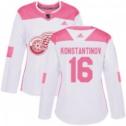 Womens Detroit Red Wings #16 Vladimir Konstantinov Authentic White Pink Fashion NHL Jersey