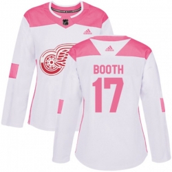 Womens Detroit Red Wings #17 David Booth Authentic White Pink Fashion NHL Jersey