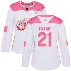 Womens Detroit Red Wings #21 Tomas Tatar Authentic White Pink Fashion NHL Jersey