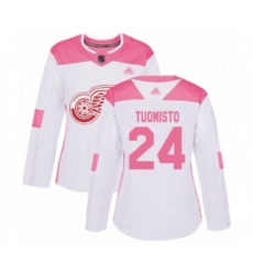 Womens Detroit Red Wings #24 Antti Tuomisto Authentic White Pink Fashion Hockey Jersey