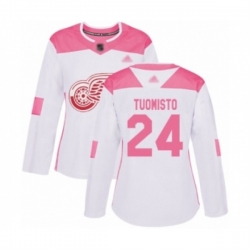 Womens Detroit Red Wings #24 Antti Tuomisto Authentic White Pink Fashion Hockey Jersey