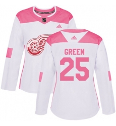 Womens Detroit Red Wings #25 Mike Green Authentic White Pink Fashion NHL Jersey