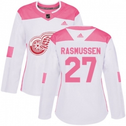 Womens Detroit Red Wings #27 Michael Rasmussen Authentic White Pink Fashion NHL Jersey