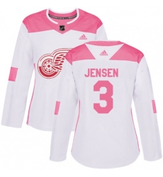 Womens Detroit Red Wings #3 Nick Jensen Authentic White Pink Fashion NHL Jersey