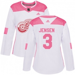Womens Detroit Red Wings #3 Nick Jensen Authentic White Pink Fashion NHL Jersey