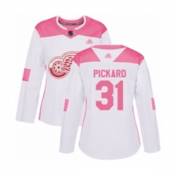 Womens Detroit Red Wings #31 Calvin Pickard Authentic White Pink Fashion Hockey Jersey