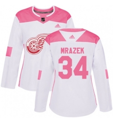 Womens Detroit Red Wings #34 Petr Mrazek Authentic White Pink Fashion NHL Jersey