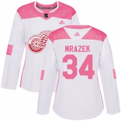 Womens Detroit Red Wings #34 Petr Mrazek Authentic White Pink Fashion NHL Jersey