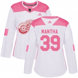 Womens Detroit Red Wings #39 Anthony Mantha Authentic White Pink Fashion NHL Jersey