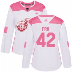 Womens Detroit Red Wings #42 Martin Frk Authentic White Pink Fashion NHL Jersey