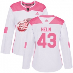 Womens Detroit Red Wings #43 Darren Helm Authentic White Pink Fashion NHL Jersey