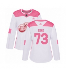 Womens Detroit Red Wings #73 Adam Erne Authentic White Pink Fashion Hockey Jersey