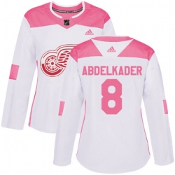 Womens Detroit Red Wings #8 Justin Abdelkader Authentic White Pink Fashion NHL Jersey
