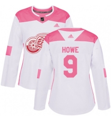 Womens Detroit Red Wings #9 Gordie Howe Authentic White Pink Fashion NHL Jersey
