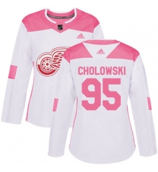 Womens Detroit Red Wings #95 Dennis Cholowski Authentic White Pink Fashion NHL Jersey