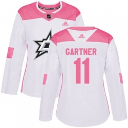 Womens Dallas Stars #11 Mike Gartner Authentic White Pink Fashion NHL Jersey