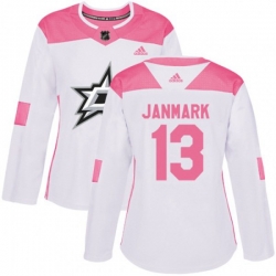 Womens Dallas Stars #13 Mattias Janmark Authentic White Pink Fashion NHL Jersey