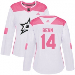 Womens Dallas Stars #14 Jamie Benn Authentic White Pink Fashion NHL Jersey