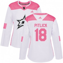 Womens Dallas Stars #18 Tyler Pitlick Authentic White Pink Fashion NHL Jersey
