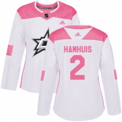 Womens Dallas Stars #2 Dan Hamhuis Authentic White Pink Fashion NHL Jersey