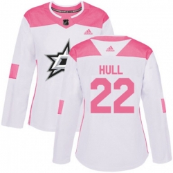 Womens Dallas Stars #22 Brett Hull Authentic White Pink Fashion NHL Jersey