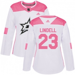 Womens Dallas Stars #23 Esa Lindell Authentic White Pink Fashion NHL Jersey