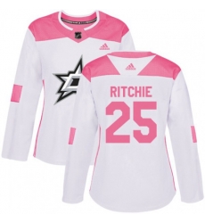 Womens Dallas Stars #25 Brett Ritchie Authentic White Pink Fashion NHL Jersey