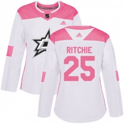 Womens Dallas Stars #25 Brett Ritchie Authentic White Pink Fashion NHL Jersey