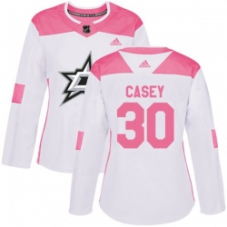 Womens Dallas Stars #30 Jon Casey Authentic White Pink Fashion NHL Jersey