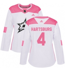 Womens Dallas Stars #4 Craig Hartsburg Authentic White Pink Fashion NHL Jersey