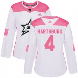 Womens Dallas Stars #4 Craig Hartsburg Authentic White Pink Fashion NHL Jersey
