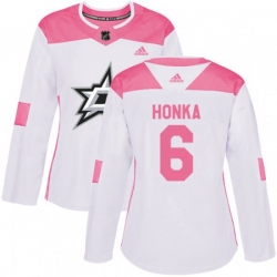 Womens Dallas Stars #6 Julius Honka Authentic White Pink Fashion NHL Jersey
