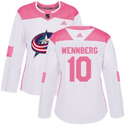 Womens Columbus Blue Jackets #10 Alexander Wennberg Authentic White Pink Fashion NHL Jersey Womens Columbus Blue Jackets #10 Alexander Wennberg Authentic White Pink Fashion NHL Jersey