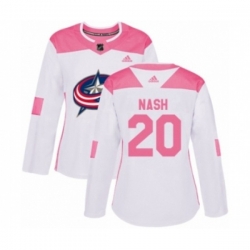 Womens Columbus Blue Jackets #20 Riley Nash Authentic White Pink Fashion NHL Jersey Womens Columbus Blue Jackets #20 Riley Nash Authentic White Pink Fashion NHL Jersey