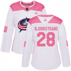 Womens Columbus Blue Jackets #28 Oliver Bjorkstrand Authentic White Pink Fashion NHL Jersey Womens Columbus Blue Jackets #28 Oliver Bjorkstrand Authentic White Pink Fashion NHL Jersey