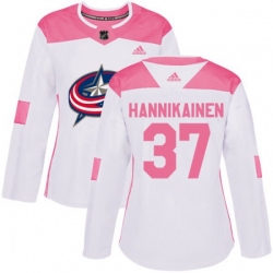 Womens Columbus Blue Jackets #37 Markus Hannikainen Authentic White Pink Fashion NHL Jersey Womens Columbus Blue Jackets #37 Markus Hannikainen Authentic White Pink Fashion NHL Jersey