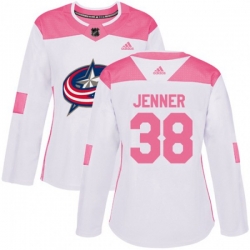 Womens Columbus Blue Jackets #38 Boone Jenner Authentic White Pink Fashion NHL Jersey Womens Columbus Blue Jackets #38 Boone Jenner Authentic White Pink Fashion NHL Jersey