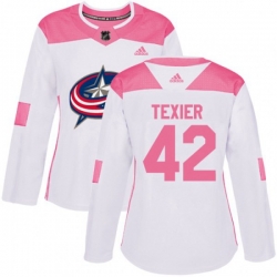Womens Columbus Blue Jackets #42 Alexandre Texier Authentic White Pink Fashion NHL Jersey Womens Columbus Blue Jackets #42 Alexandre Texier Authentic White Pink Fashion NHL Jersey