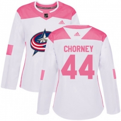 Womens Columbus Blue Jackets #44 Taylor Chorney Authentic White Pink Fashion NHL Jersey Womens Columbus Blue Jackets #44 Taylor Chorney Authentic White Pink Fashion NHL Jersey