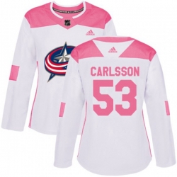 Womens Columbus Blue Jackets #53 Gabriel Carlsson Authentic White Pink Fashion NHL Jersey Womens Columbus Blue Jackets #53 Gabriel Carlsson Authentic White Pink Fashion NHL Jersey