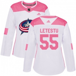 Womens Columbus Blue Jackets #55 Mark Letestu Authentic White Pink Fashion NHL Jersey Womens Columbus Blue Jackets #55 Mark Letestu Authentic White Pink Fashion NHL Jersey