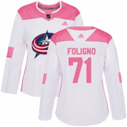 Womens Columbus Blue Jackets #71 Nick Foligno Authentic White Pink Fashion NHL Jersey Womens Columbus Blue Jackets #71 Nick Foligno Authentic White Pink Fashion NHL Jersey