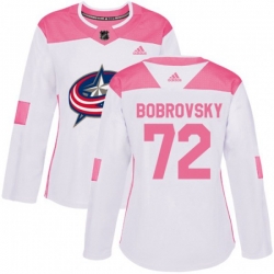 Womens Columbus Blue Jackets #72 Sergei Bobrovsky Authentic White Pink Fashion NHL Jersey Womens Columbus Blue Jackets #72 Sergei Bobrovsky Authentic White Pink Fashion NHL Jersey
