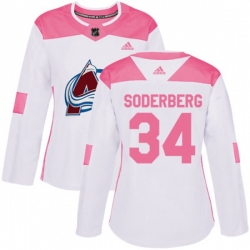 Womens Colorado Avalanche #34 Carl Soderberg Authentic White Pink Fashion NHL Jersey Womens Colorado Avalanche #34 Carl Soderberg Authentic White Pink Fashion NHL Jersey