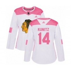 Womens Chicago Blackhawks #14 Chris Kunitz Authentic White Pink Fashion NHL Jersey