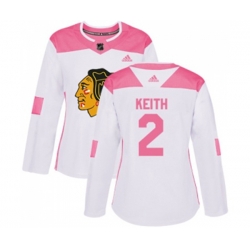 Womens Chicago Blackhawks #2 Duncan Keith Authentic White Pink Fashion NHL Jersey